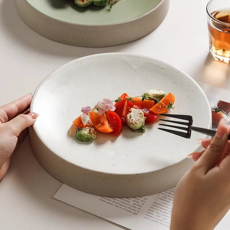 Retro Cylindrical Ceramic Plate Pasta Dish Dessert Snack Plate Steak Plate Sushi Plates Restaurant Molecular Cuisine Tableware