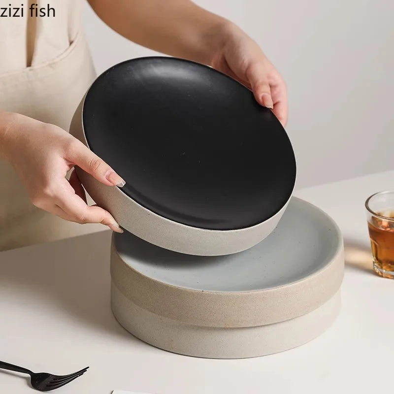Retro Cylindrical Ceramic Plate Pasta Dish Dessert Snack Plate Steak Plate Sushi Plates Restaurant Molecular Cuisine Tableware