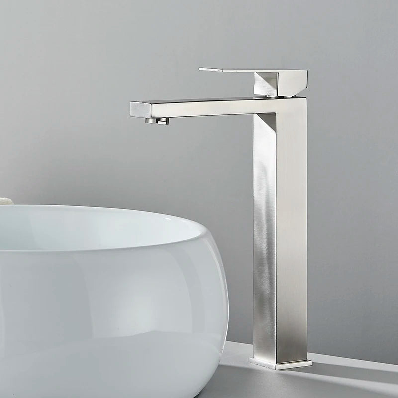 Senlesen Brushed Gold Bathroom Faucet Basin Faucets Deck Mounted Sink Mixer Tap Stainless Steel Countertop Hot Cold Water Crane