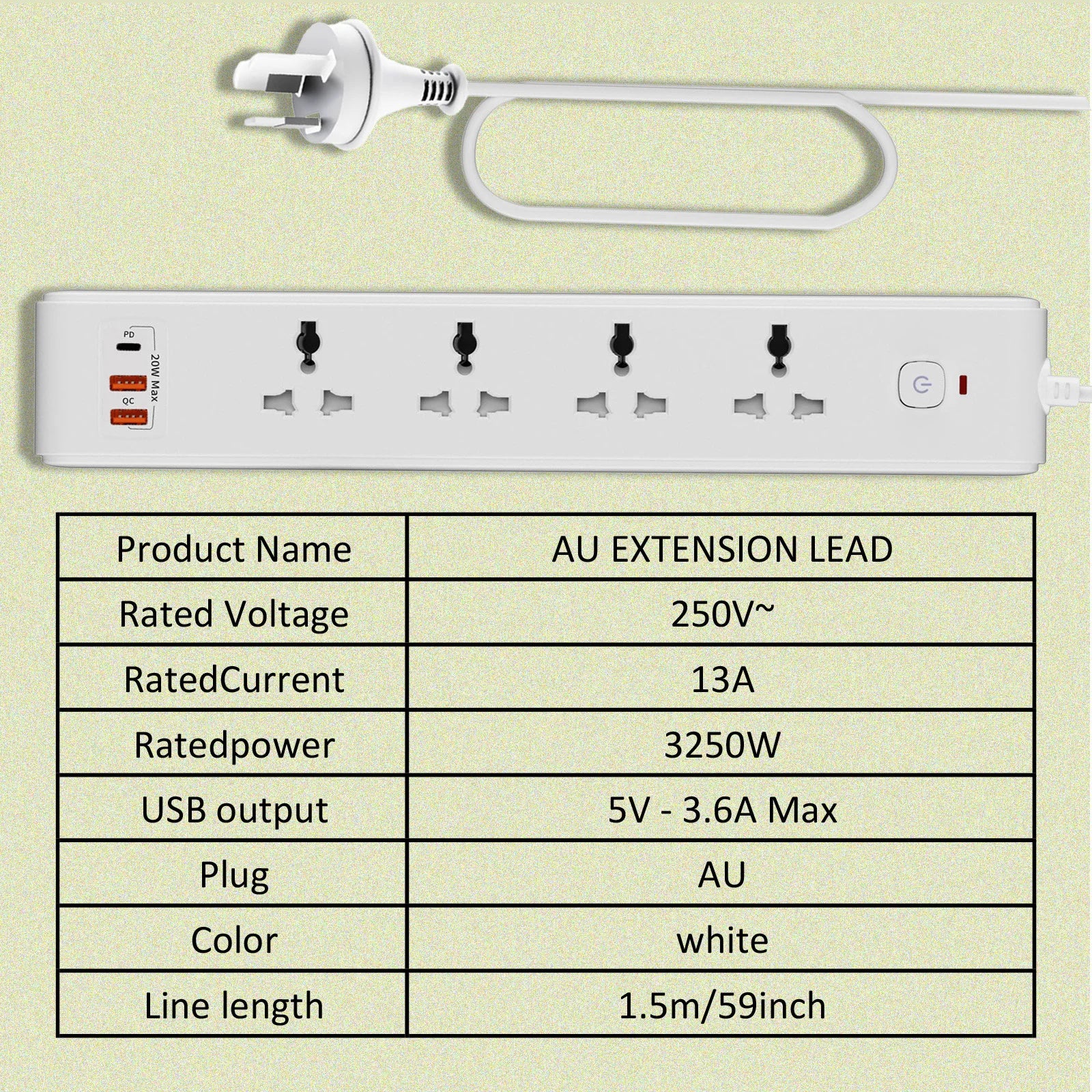 1pc white AU Wall mounted power socket extension with USB PD 20W fast charging Safety door design Suitable for home office use