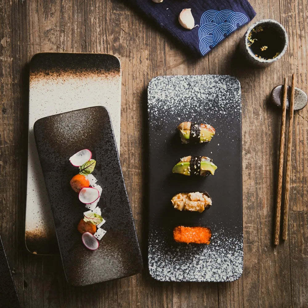 Kitchen Accessories Ceramic Japanese Style Sushi Plate Exquisite Fashionable Dinner Plates Elegant Rectangle Flat Plates Home
