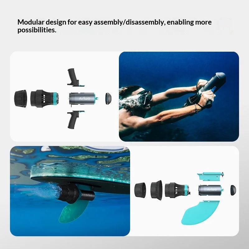 Underwater Scooter 1100W Sea Scooter with 3-Speed Dual Mode 10ft/s Max 80-Min Runtime 164ft Depth for Diving Snorkeling SUP