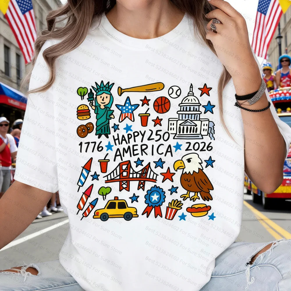 Happy 250 America T-shirt 250 Years Celebration Shirt 1776-2026 USA 250th Anniversary Outfit America 2026 Tee Doodle Patriotic