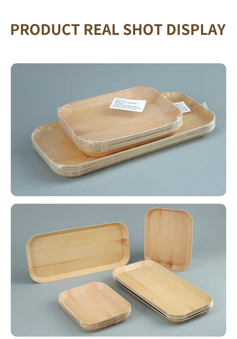 10 PCS Disposable Desserts Plates Wood Grain Tray Vegetable Dessert Plates Kitchen Dishes Ideal For Parties, Families, Outdoors