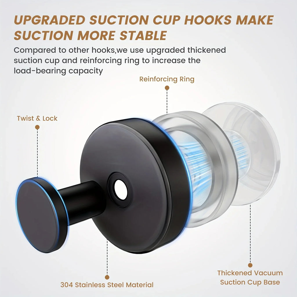 New Suction Cup Hooks Stainless Steel Waterproof Bathroom Shower Wall Mount Punch-free Reusable Strong Adsorption Hook Holders