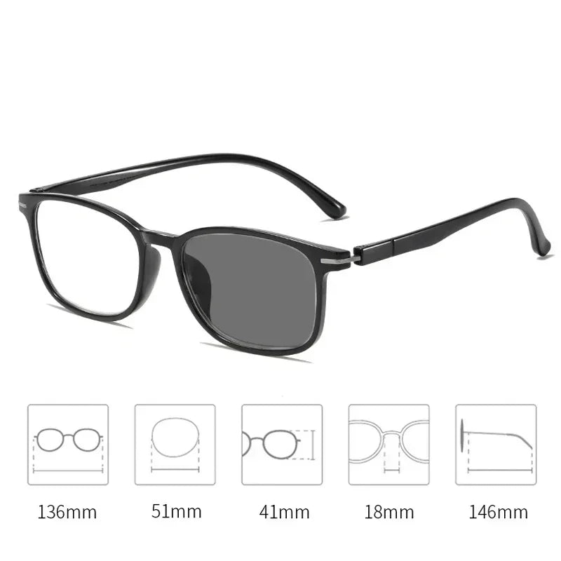 Reading Glasses with Diopter Fashion Trendy Blue Light Blocking Photochromic Presbyopia Eyeglasses Vintage Anti-UV Sunglasses