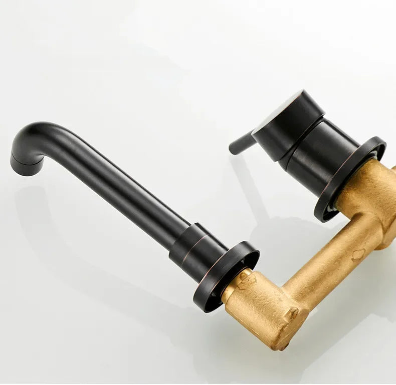 Bathroom Faucet Brass Hot and Cold Water Sink Faucet Wall Mounted Mixer Tap Single Handle Two Hole Vintage Faucet