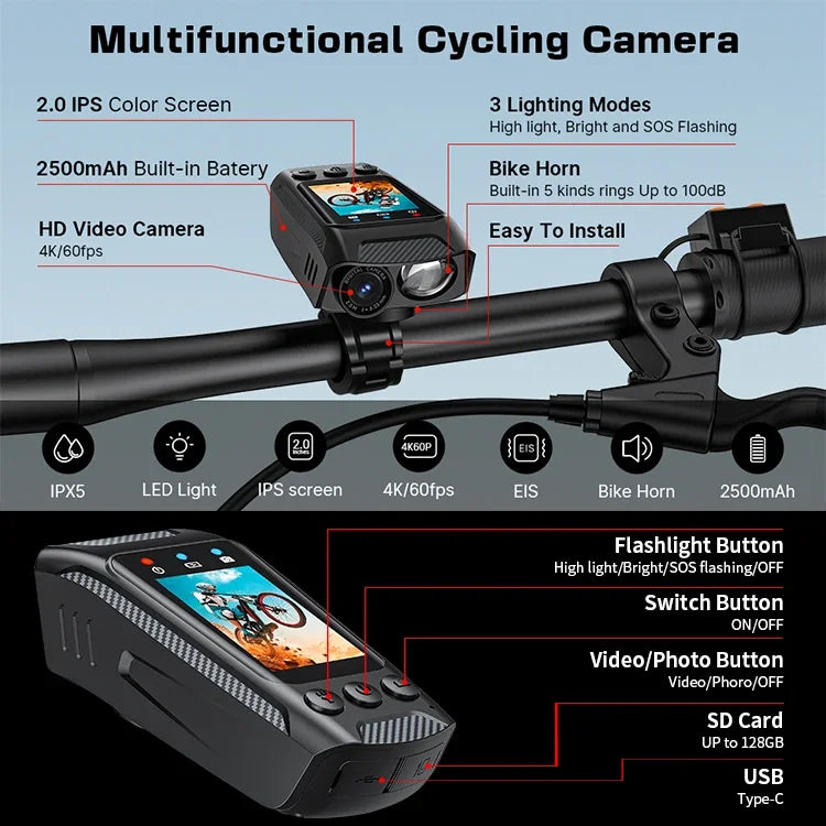 HD 4K 60FPS Action Camera for Motorcycle Bike Helmet Sports DV Video Recorder Car DVR Dash Cam Outdoor Bicycle Surveillance