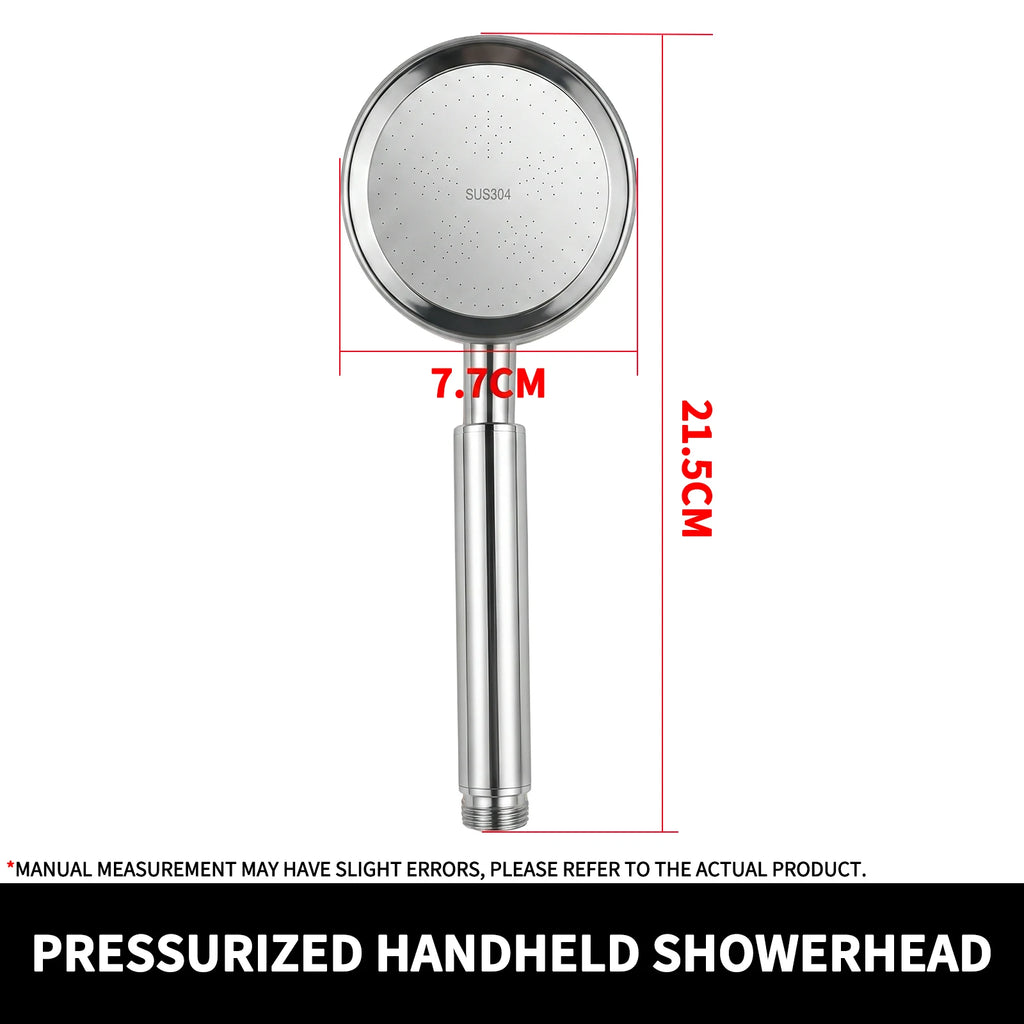 304 Stainless Steel Handheld Shower Head – High Pressure Spray, Universal 1/2” Connector, Bathroom Sprayer for Home Use