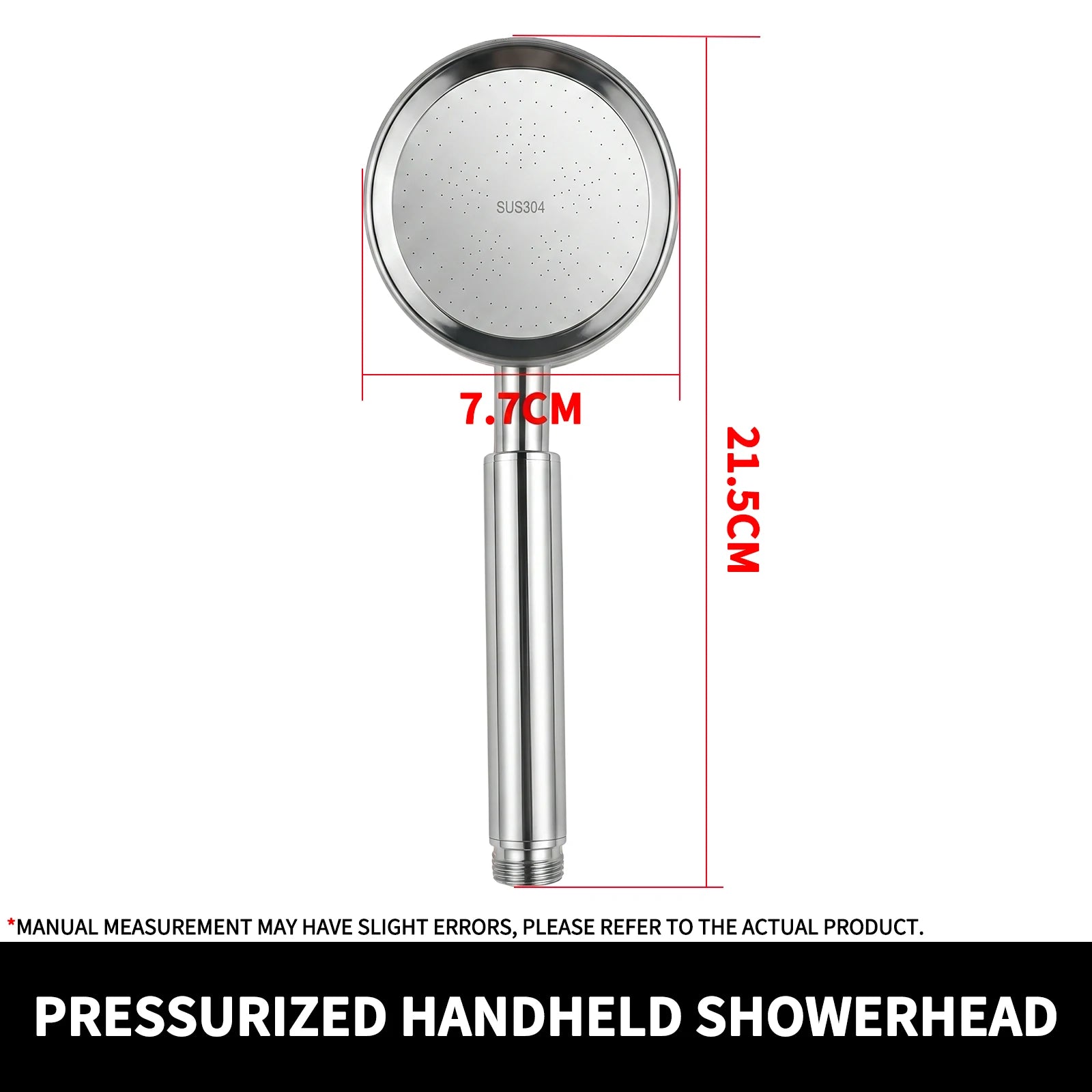 304 Stainless Steel Handheld Shower Head – High Pressure Spray, Universal 1/2” Connector, Bathroom Sprayer for Home Use