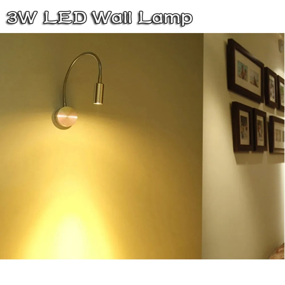 Wall Lamps LED with Switch EU US Plug 3W Modern Reading Bedroom Bedside Lamp Black Silver Flexible