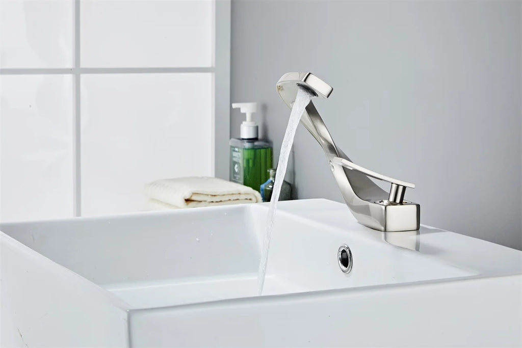 Basin Faucet  Brass Hot and Cold Wash Basin Faucet White with Gold Bathroom Basin Modern Minimalist Creative Faucet PP-12085