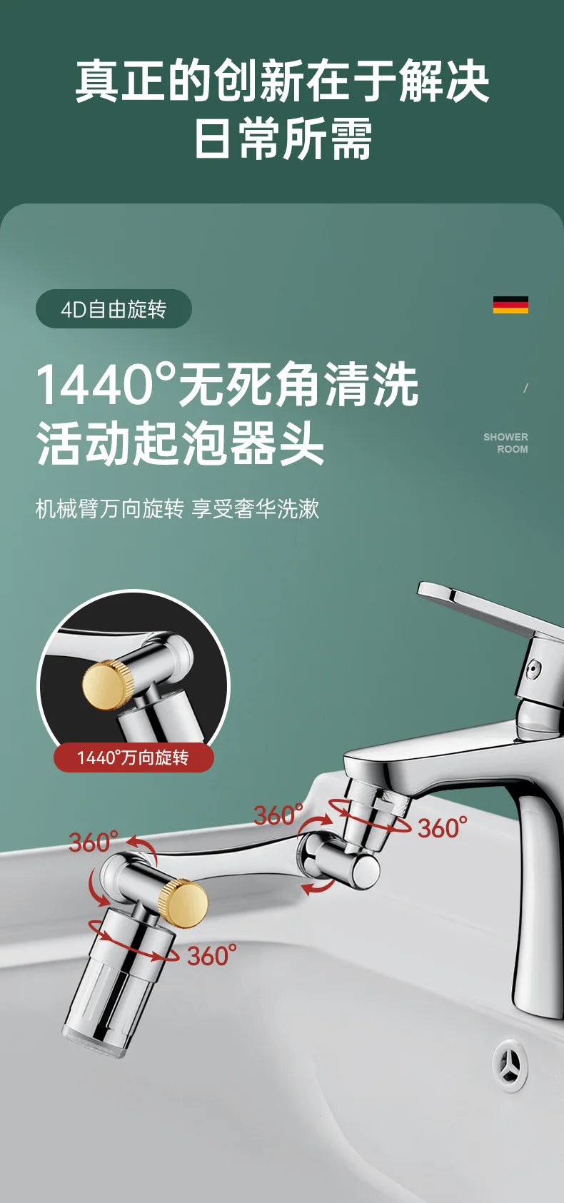 LED Temperature Sensor Kitchen Faucet Extender Metal Swivel Bathroom Tap Bubbler Nozzle 1440° Robotic Arm Tap Faucet Extension