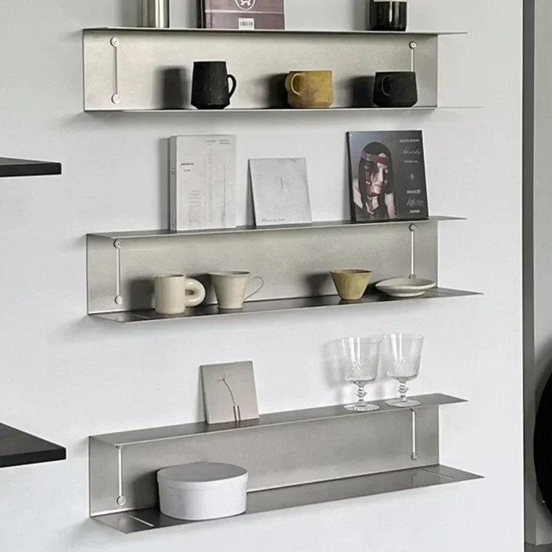 Modern Light Luxury Style Bar Coffee Shop Minimalist Art Pendant Wall-Mounted Decoration Stainless Steel Storage Rack Customized