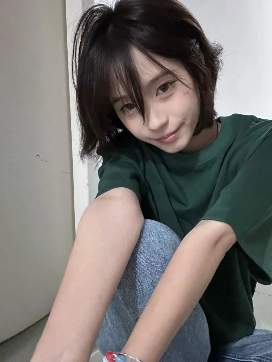 Loose Fit Women's Cotton T-Shirt Short Sleeve Green Color Casual Style round Neck Design Breathable Comfortable Summer Top