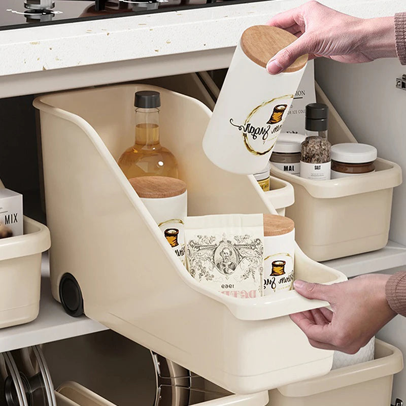 Kitchen Sundries Storage Case with Wheels Seasoning Bottle Storage Container Kitchen Closet Organizer Make Up Organizer