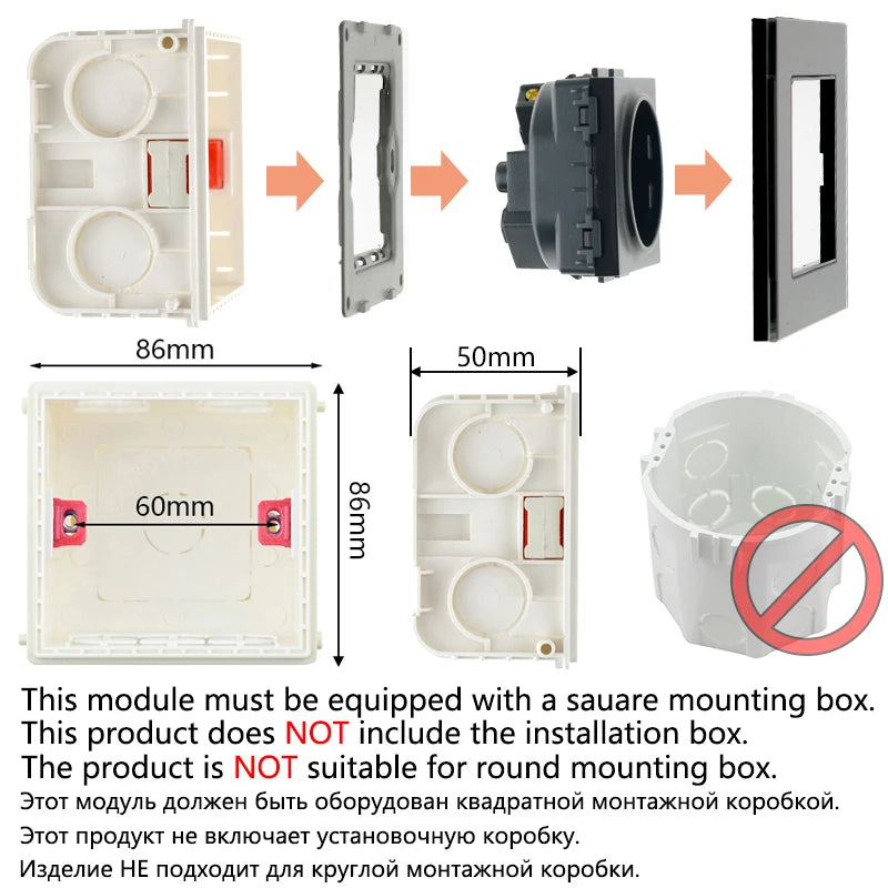 S Series- EU Power Socket Function Module Socket With Switch DIY Socket Accessory Free Combination White Glass /Plastic 250V 16A