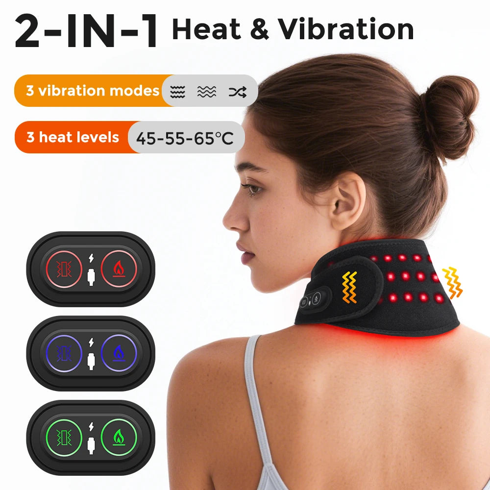 Electric Red Light Heating Neck Belt 660-850nm Infrared Neck Cervical Protection Neck Vibration Massage Pad