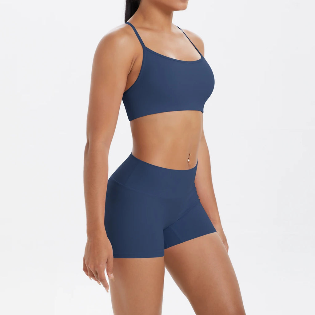 New Cross Backless Yoga Bra And Fitness Shorts Gym Yoga Set Woman’s Summer Running Sports Quick-Dry Women Gym Clothing Yoga Suit