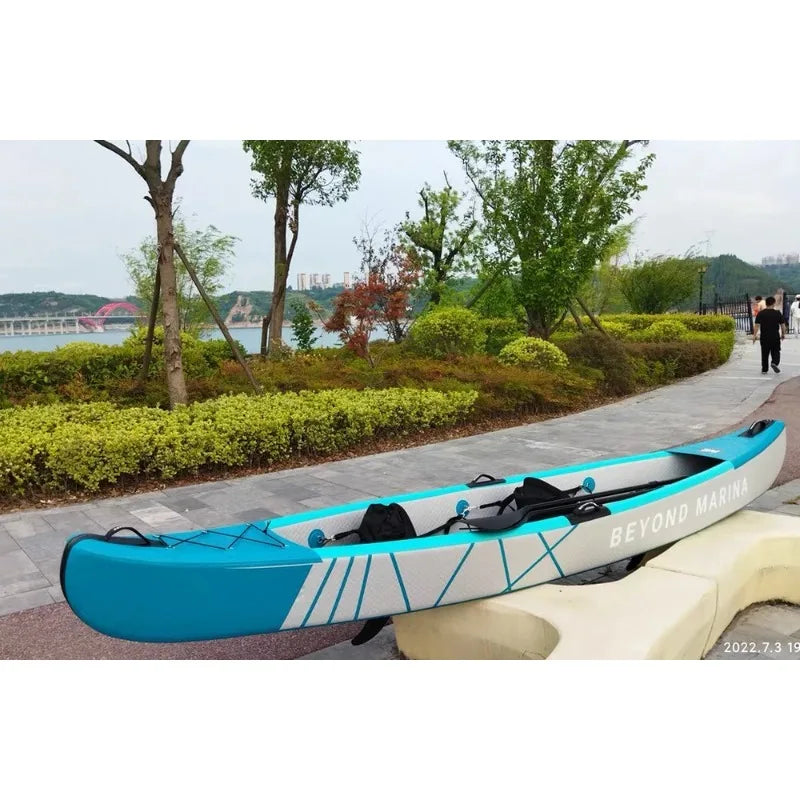 Inflatable Kayak 465CM Inflatable 3 Person Fishing Paddle Boat ,0.6mm PVC 8CM Drop Stitch 3 Chambers Ship for Ocean Lake Sea