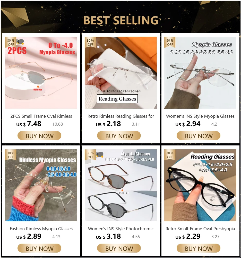 Small Oval Photochromic Myopia Glasses Women Men Fashionable Frameless Minus Diopter Glasses Trendy Outdoor Eyewear0-1.0-4.0