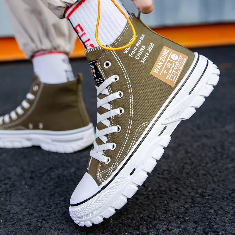Men's Canvas Shoes High Top Male Sneaker Lace Up Casual Breathable Flat Ankle Boots Comfortable Sport for Men
