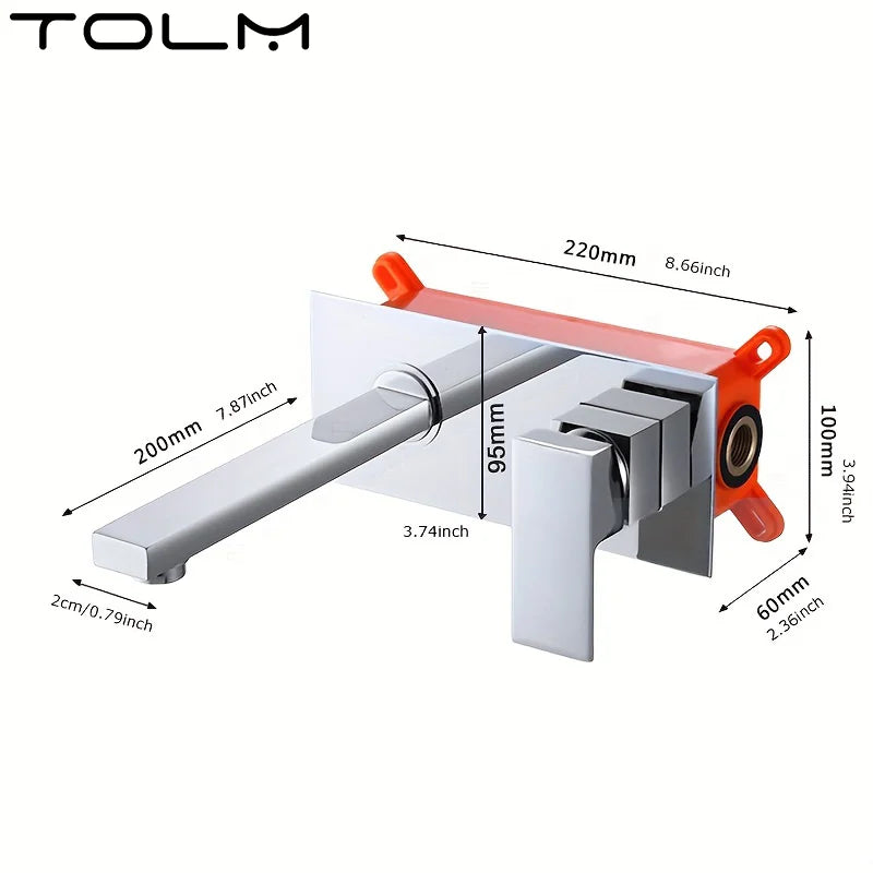 TOLM All Copper Bathtub Faucet Hot Cold Waterfall Wall Mounted Water Tap Black Chrome Embedded Bathroom Sink Faucet Mixer Taps