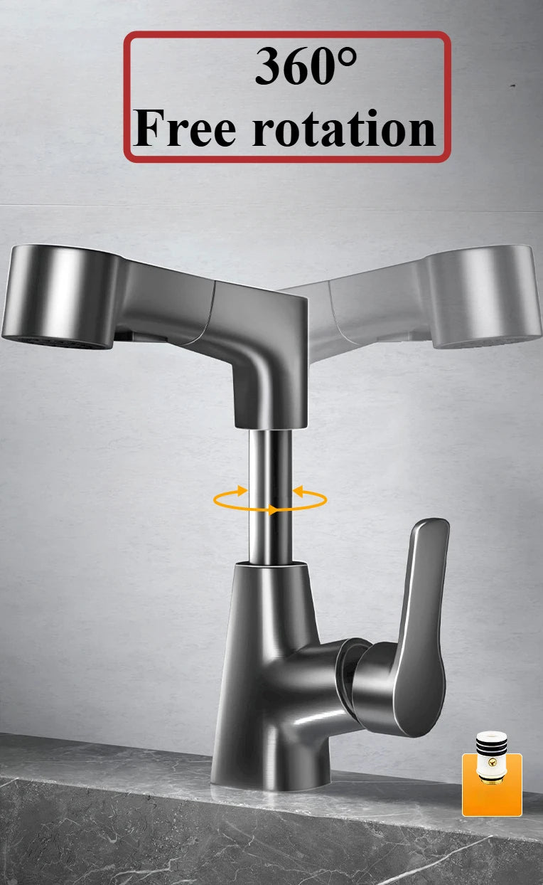 Basin Faucet Bathroom Pull Out Lift Mixer Tap Hot & Cold Water 360° Lift Up and Down Bathroom Sink Faucet