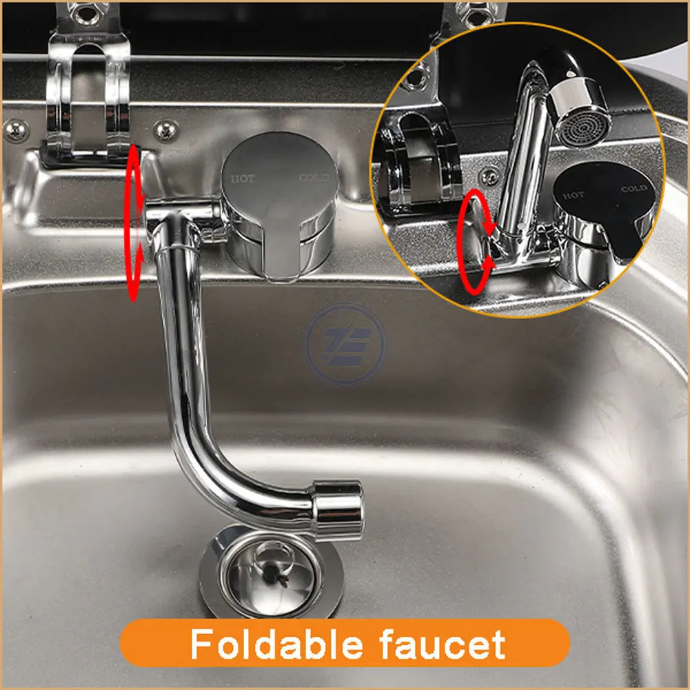 Folding Faucet 360 Degree Swivel Hot and Cold Water Faucet Kitchen Bathroom RV Marine Deck Hatch Boat Camper RV Accessories