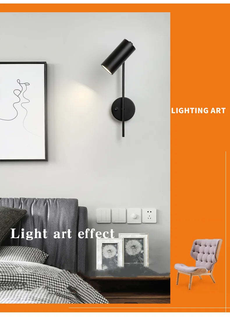 Modern Rotatable Wall Lamp Living Room Background LED Wall Light Bedroom Bedside Light Aisle Long Pole Switch Lamp