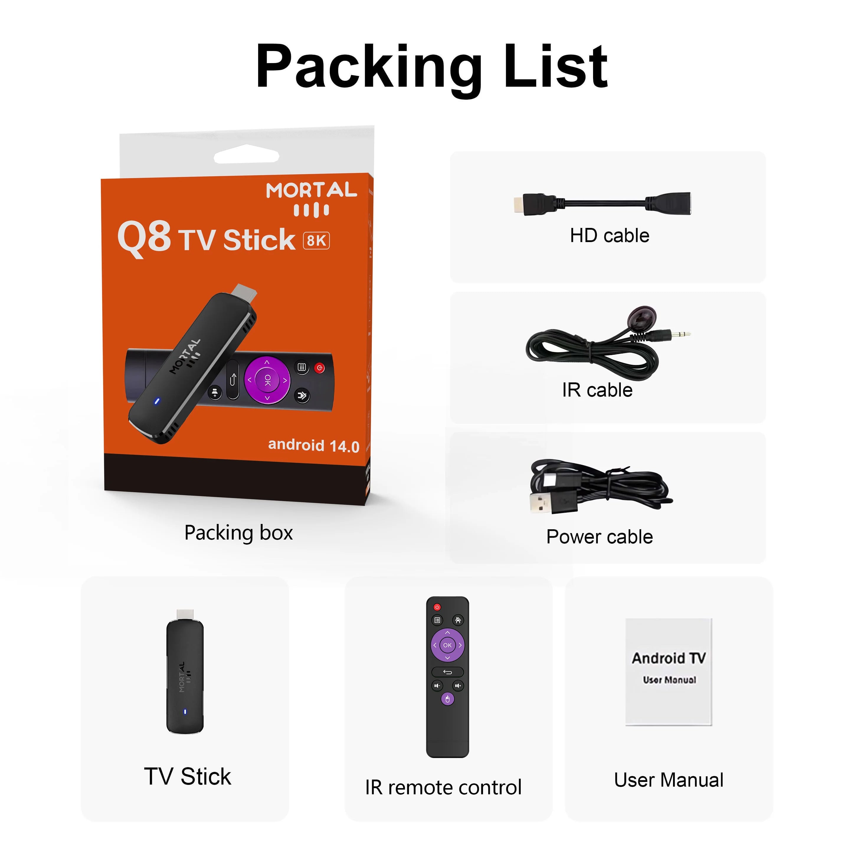 Mortal Android14 TV Stick WIFI6 Voice Control TV Stick Q8 8K Video Allwinner H313 Netflix YouTube TV Box Free Live TV Streaming
