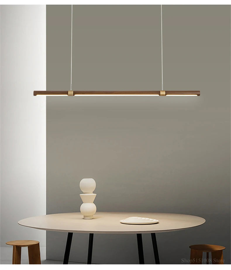 Modern LED Pendant Light ong strip restaurant chandelier dining room lamp minimalist office Lustre Walnut Home decor Lighting