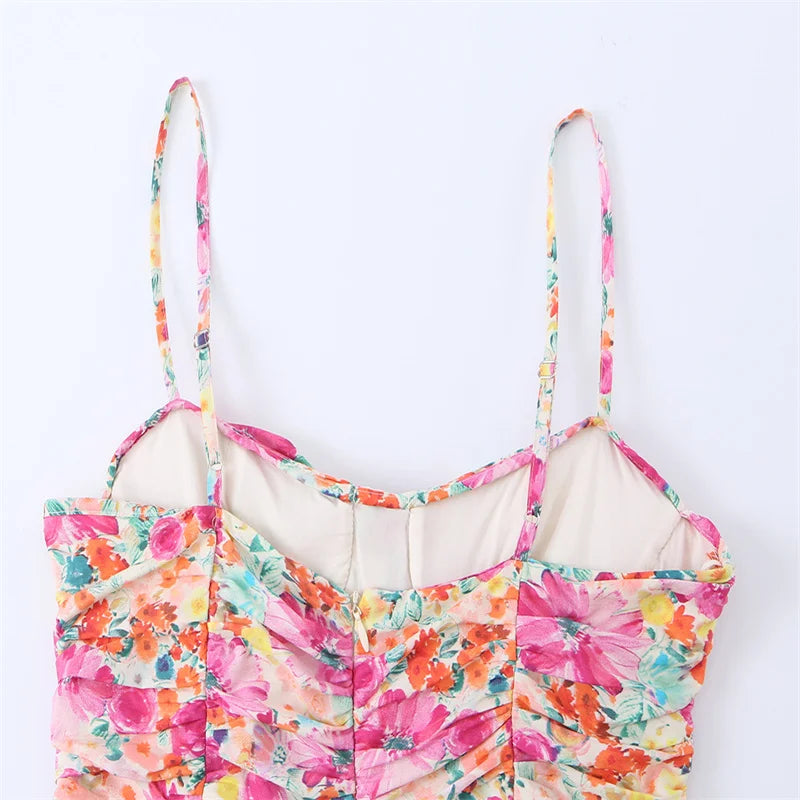 Women's Dress 2026 Summer Personalized Trendy Fashion Floral Print Pleated Charming Hot Sexy Focus Strap Backless Mini Dress
