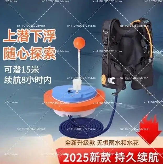 Diving Snorkel Equipment with Mobile Ventilator Support Up to 10M Depth, 2.7-5H Underwater Snorkel for Winter Ice Diving
