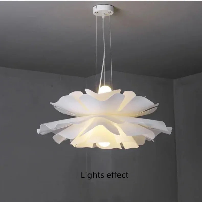 Postmodern Designer Pendant Light White Flower LED Hanging Lamp for Bedroom Restaurant Bar Store Lighting Indoor Petal Decor