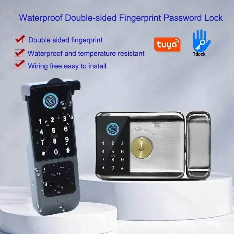 Tuya WIFI Smart Door Lock Double Side Fingerprint Lock Waterproof Outdoor Gate Passcode/IC Card /Key/Fingerprint/APP Unlock