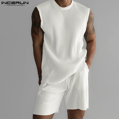 Summer Izzy Pleated Sleeveless Tank men beach shorts set