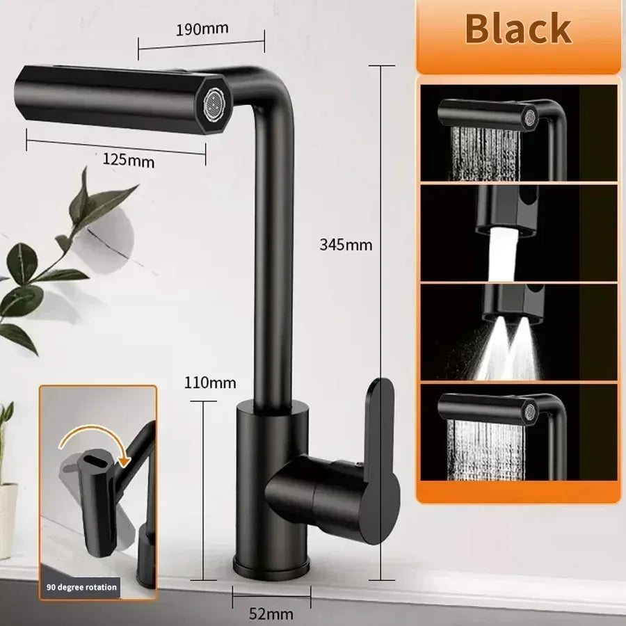 Waterfall Basin Faucets Deck Mounted Kitchen Cold Hot Mixer Tap 4 Modes Sprayer Bathroom Faucet Single Handle Tap Household