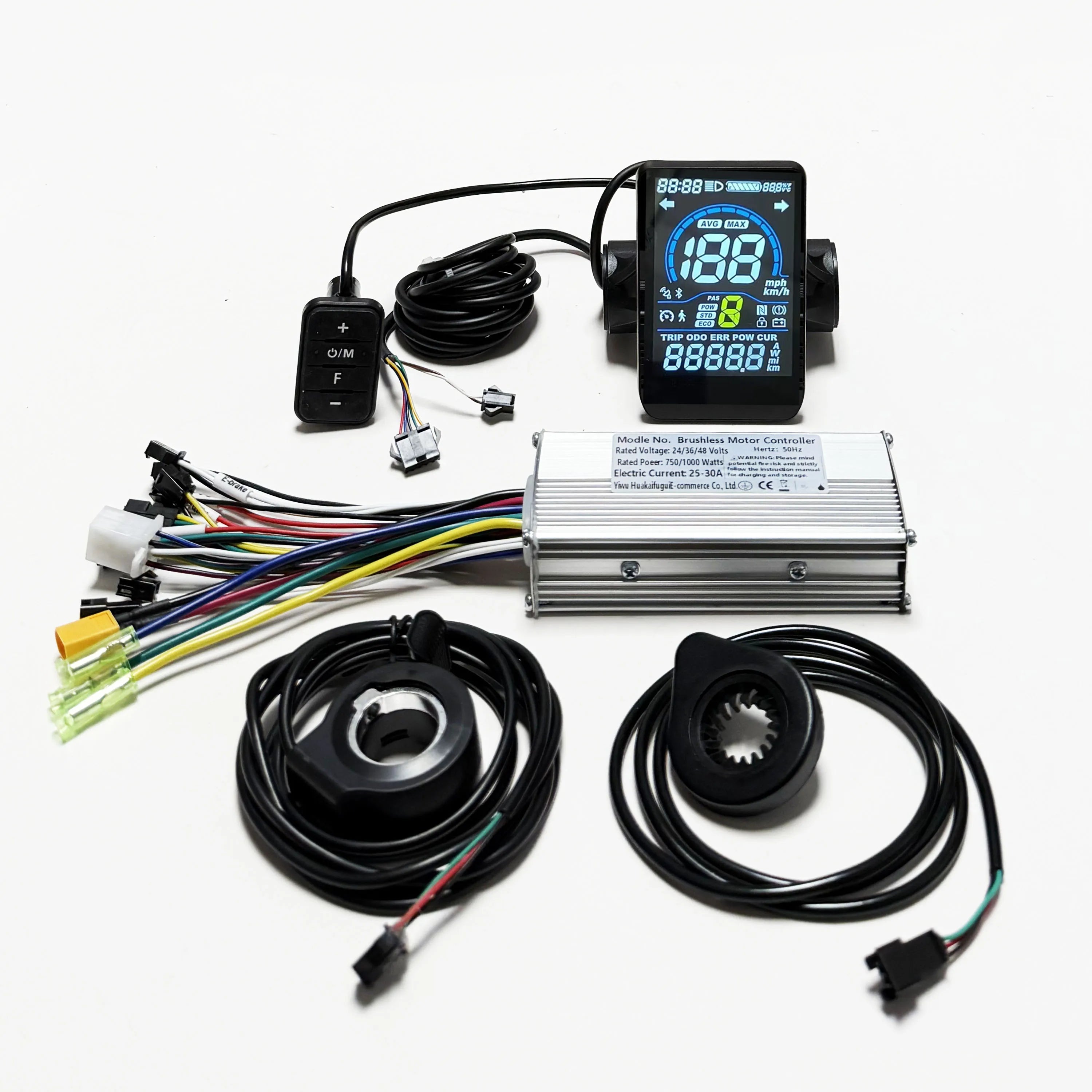E-Scooter Brushless Motor Controller 9 MOSFET 24V 36V 48V 350W 500W 25A-30A With UART No.2 LCD Display, PAS,Throttle for E-Bike