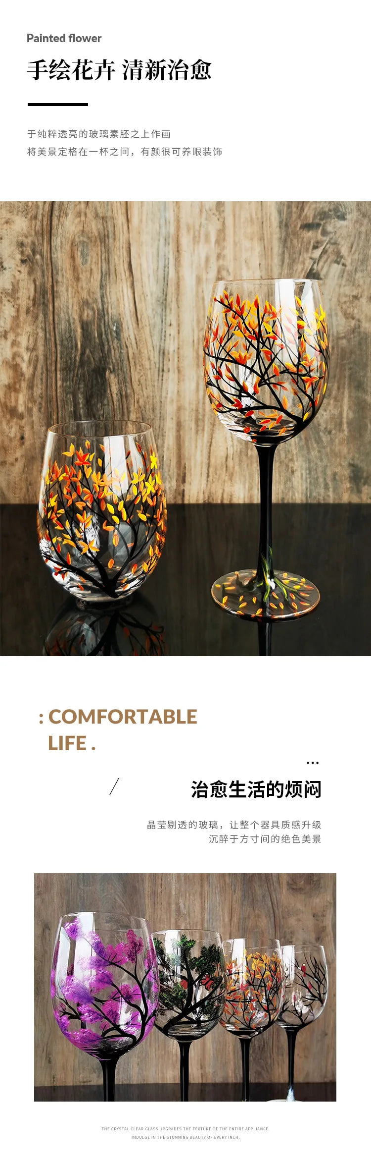 Creative Hand-Painted Crystal Goblet, Four Seasons, Wine Glasses, Drinking Glasses, Cocktail Glass