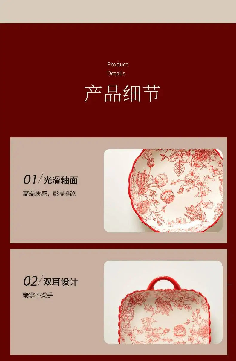 Modern Red Dinner Set Plates Luxury Designer Italian Round Plates Dinner Sets Ceramic Elegant Aparelho De Jantar Kitchen Dishes