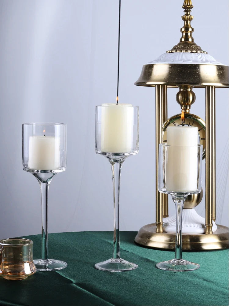 1Set3 Modern Light Luxury Tall Glass Candle Holder Wedding Props Transparent Candlestick