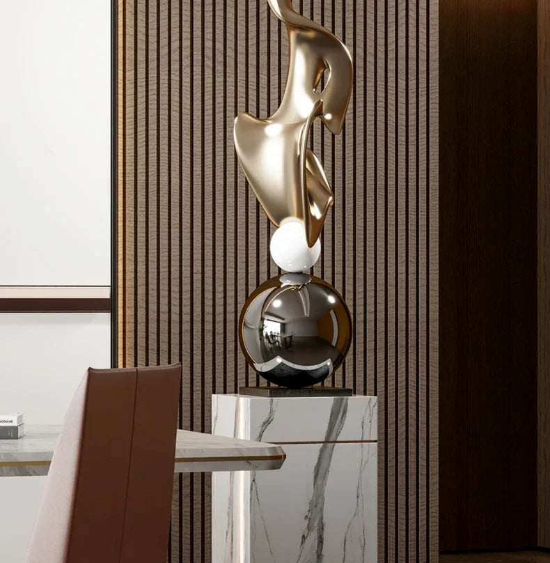 Modern Light Luxury HomeDecor Electroplated Geometric Statue Large Size Resin Crafts Living Room Entrance Decoration Accessories