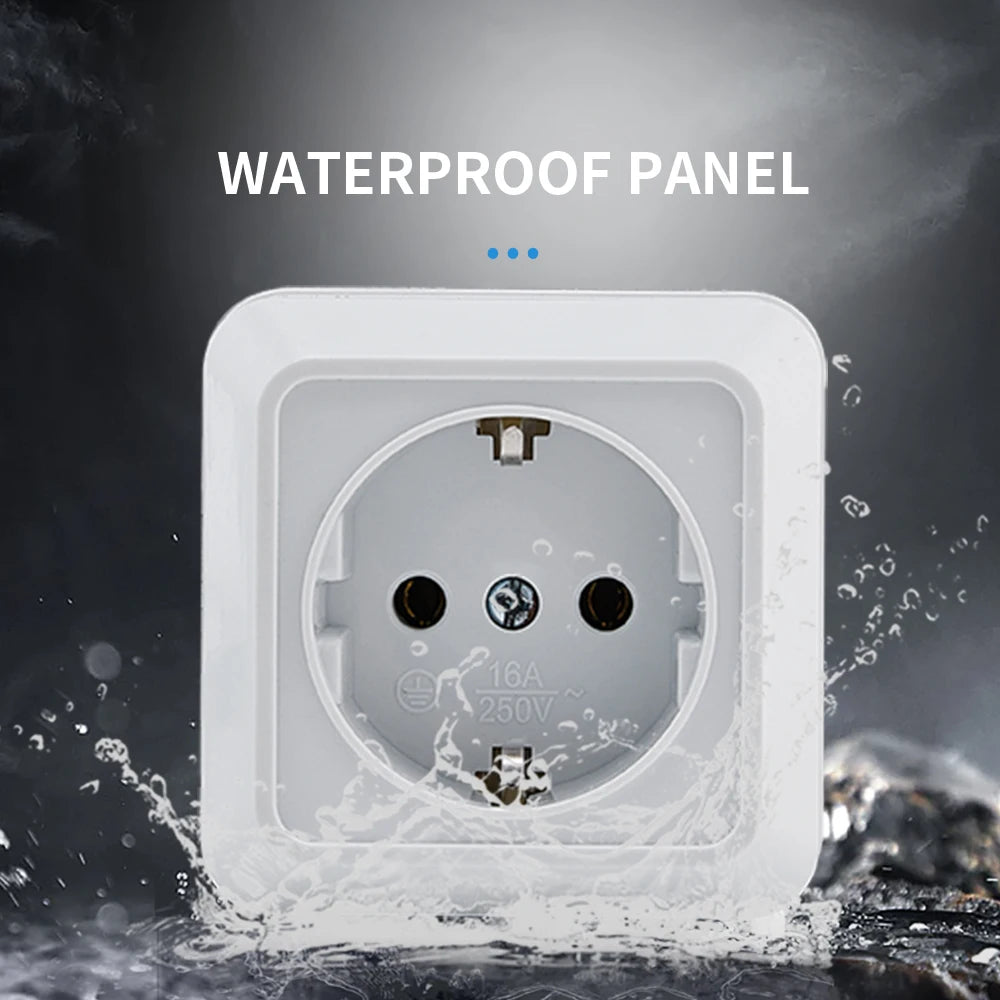 WESA White Wall Mount Socket EU Standard Electrical Outlett Ground Vintage Surface Power Socket Plugs Flame Retardant Plastic