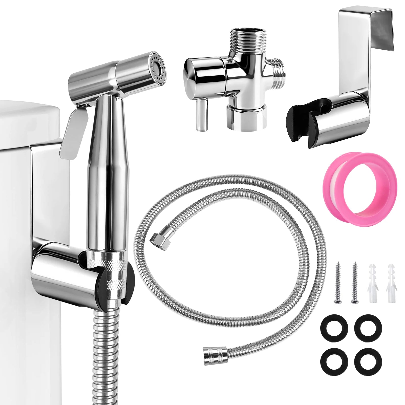 Handheld Bidet Sprayer Set 304 Stainless Steel Spray Gun Shower Handheld Toilet Bidet Faucet Sprayer Shower Nozzle Self Cleaning