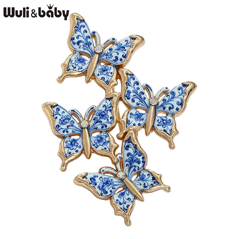 Wuli&baby Blue And White Butterfly Brooches For Women Unisex Lovely A Group Of Butterflies Insects Party Casual Brooch Pin Gifts