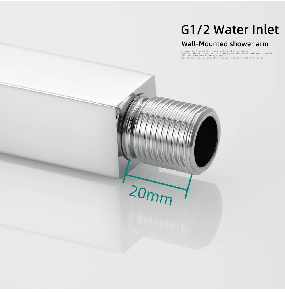 Ciencia 304 Stainless Steel Square Shower Arm G1/2 Bathroom Shower Arm Wall Mounted for Fixed Rain Shower Head