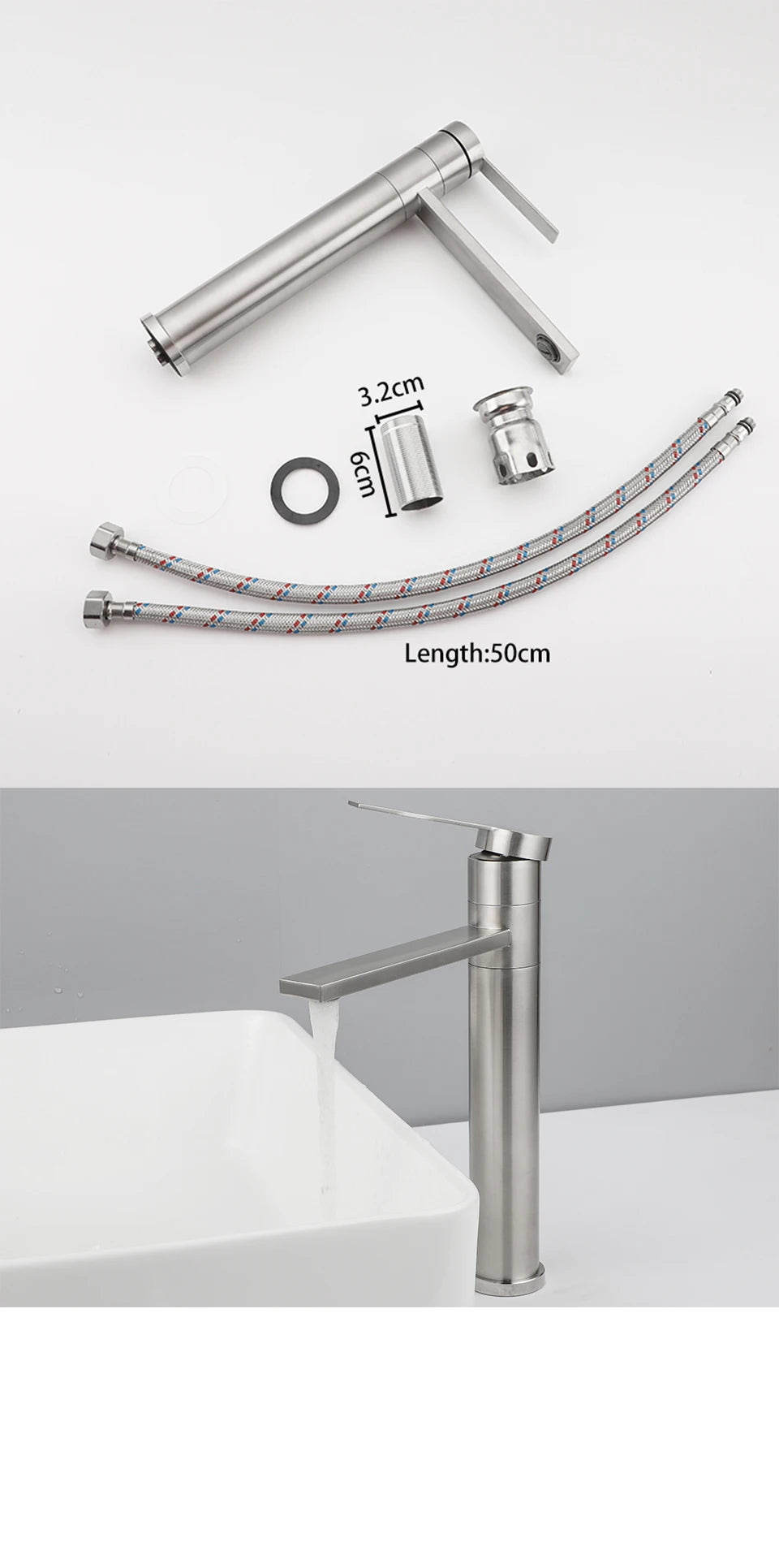 Fliger Tall Basin Faucet Brushed Gold Bathroom Sink Faucet Countertop Sink Faucet Hot Cold Bathroom Faucet 360° Rotating Mixer