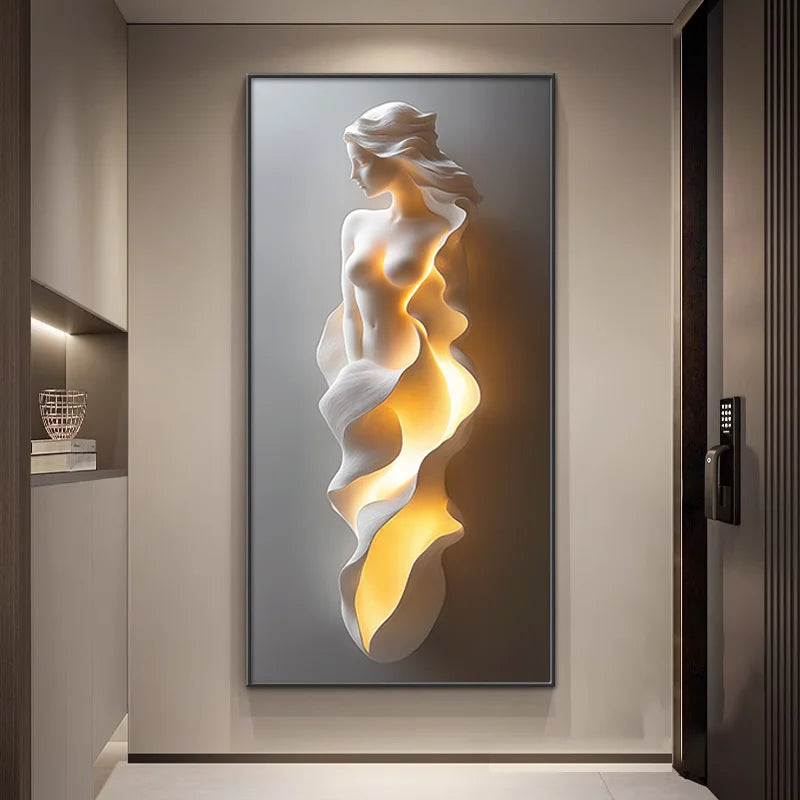 Led Lights Modern Light Luxury Entrance Door Decoration Painting, Simple Abstract Corridor Hanging Painting Wall Lamp Painting
