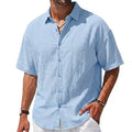 Korean Men's Short Sleeve Shirts Casual Cotton Linen T Shirts Man Lapel Shirts Male Breathable Hawaiian Shirt Man Summer T-shirt